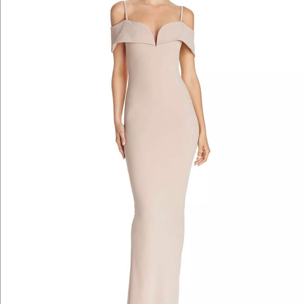 nookie off shoulder with straps blush gown